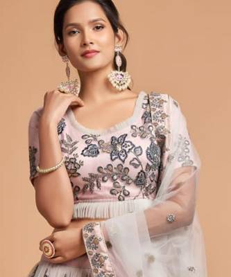 cream net embroidered lehenga choli 4