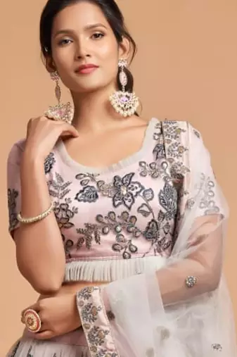 cream net embroidered lehenga choli