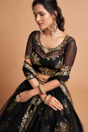 black net embroidered lehenga choli