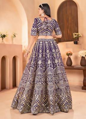 purple net embroidered lehenga choli 2