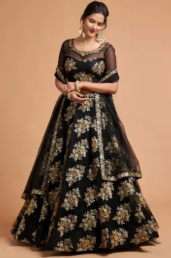 black net embroidered lehenga choli