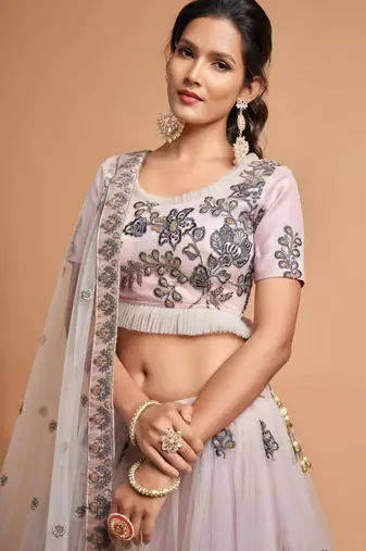 cream net embroidered lehenga choli