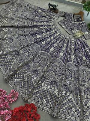 purple net embroidered lehenga choli 3