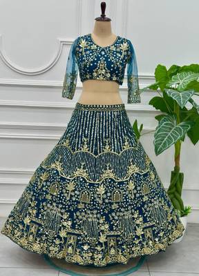 teal net embroidered lehenga choli 3