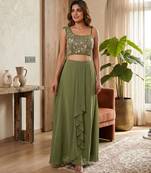 green georgette plain lehenga choli