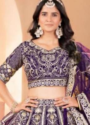 purple net embroidered lehenga choli 4
