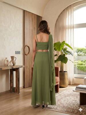 green georgette plain lehenga choli 2