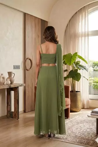 green georgette plain lehenga choli
