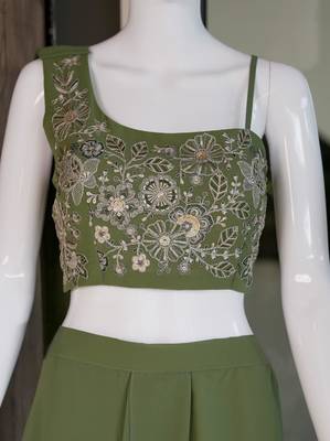 green georgette plain lehenga choli 3