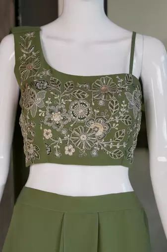 green georgette plain lehenga choli