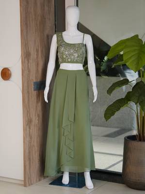 green georgette plain lehenga choli 4