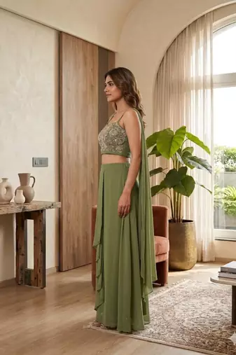 green georgette plain lehenga choli