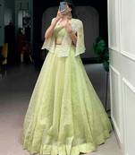 light parrot green silk blend plain lehenga choli