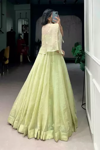 light parrot green silk blend plain lehenga choli