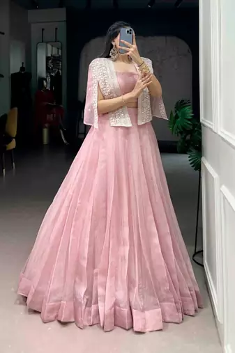 baby pink silk blend plain lehenga choli