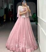baby pink silk blend plain lehenga choli