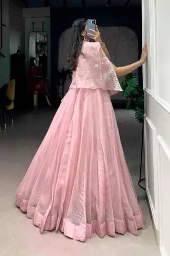 baby pink silk blend plain lehenga choli