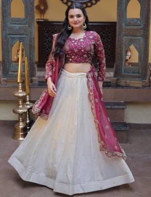 white silk blend embroidered lehenga choli 1
