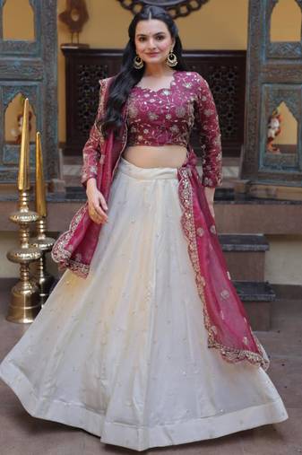 white silk blend embroidered lehenga choli