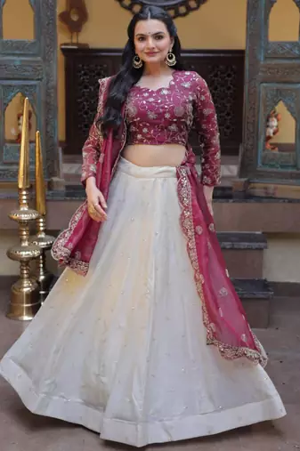 white silk blend embroidered lehenga choli