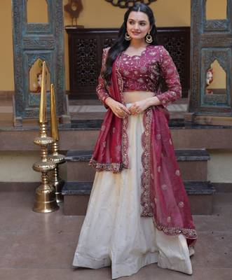 white silk blend embroidered lehenga choli 2