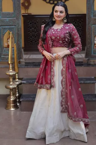 white silk blend embroidered lehenga choli