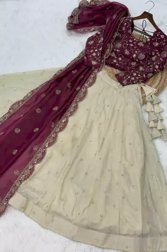 white silk blend embroidered lehenga choli