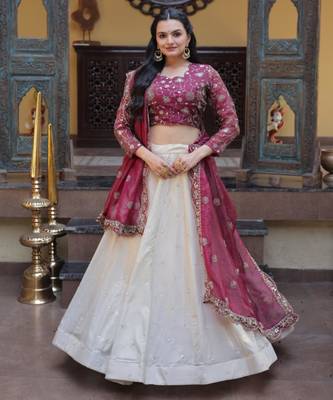 white silk blend embroidered lehenga choli 5