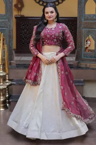 white silk blend embroidered lehenga choli