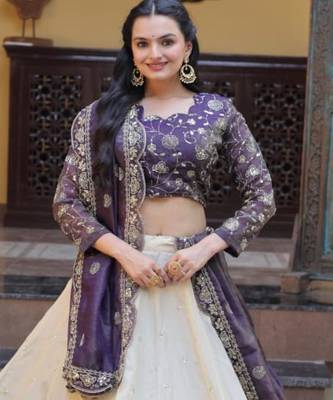 white silk blend embroidered lehenga choli 1
