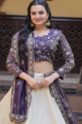 white silk blend embroidered lehenga choli