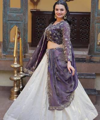 white silk blend embroidered lehenga choli 2