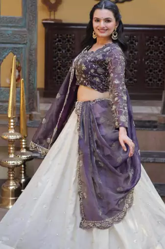 white silk blend embroidered lehenga choli