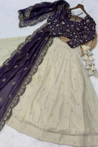 white silk blend embroidered lehenga choli