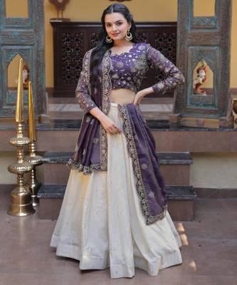 white silk blend embroidered lehenga choli 4