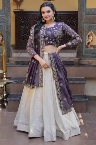 white silk blend embroidered lehenga choli