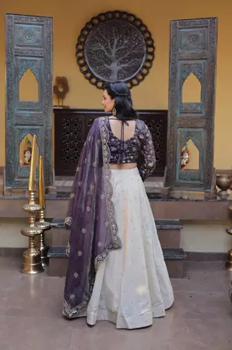 white silk blend embroidered lehenga choli