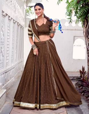 dark bronze chanderi woven lehenga choli with free size upto 42 1