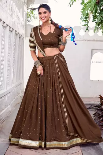 dark bronze chanderi woven lehenga choli