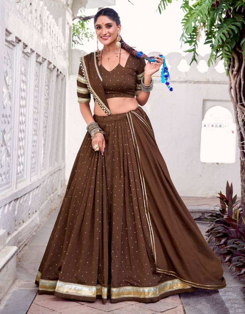 dark bronze chanderi woven lehenga choli