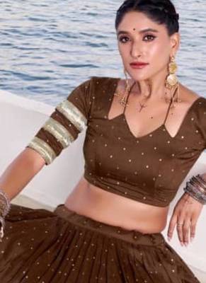 dark bronze chanderi woven lehenga choli with free size upto 42 3