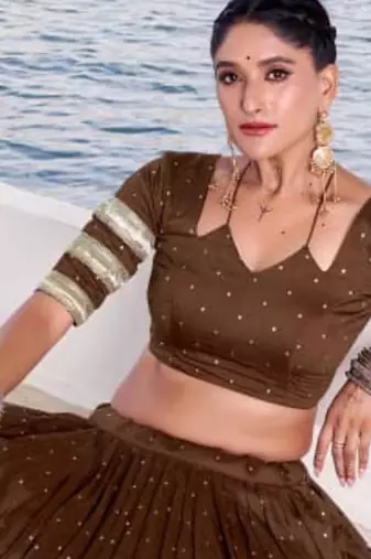 dark bronze chanderi woven lehenga choli