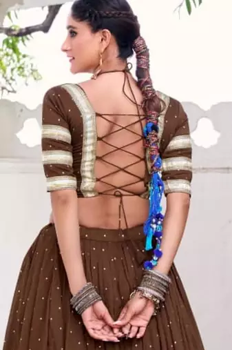 dark bronze chanderi woven lehenga choli
