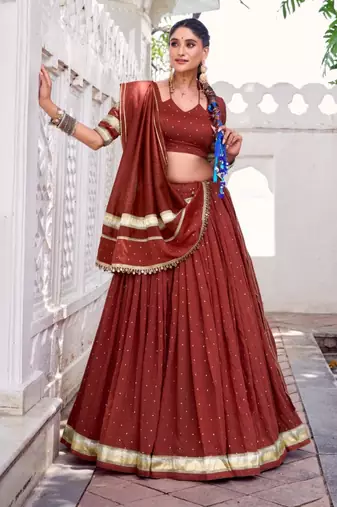 brown chanderi woven lehenga choli