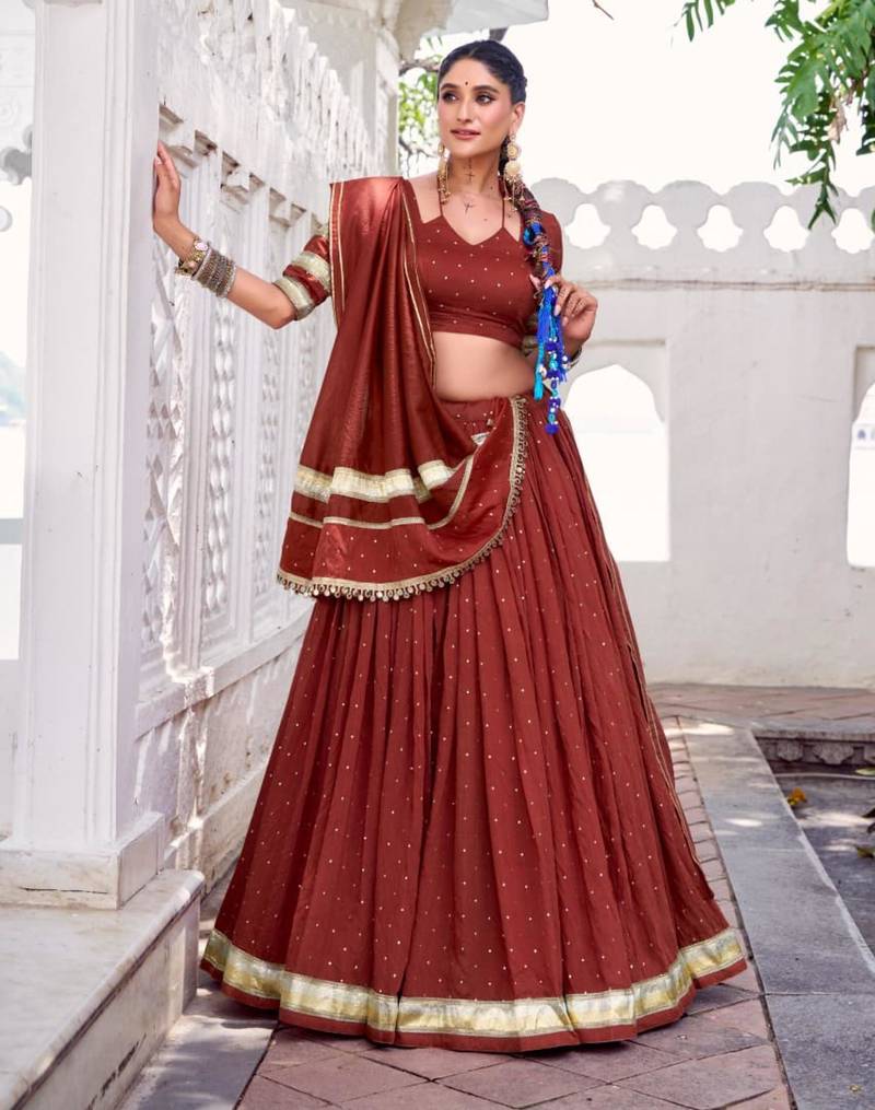 brown chanderi woven lehenga choli