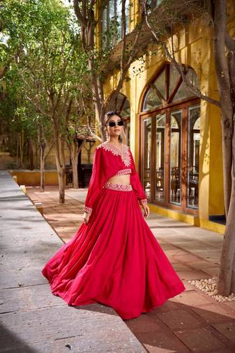 rani pink silk blend embroidered lehenga choli