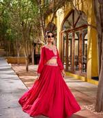 rani pink silk blend embroidered lehenga choli