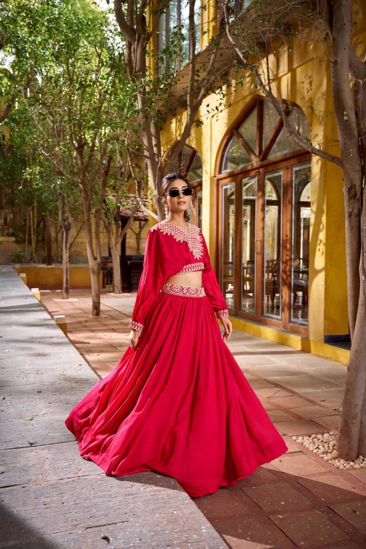 rani pink silk blend embroidered lehenga choli