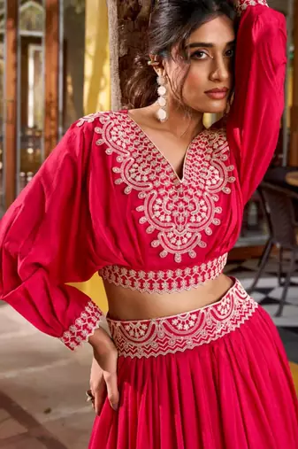 rani pink silk blend embroidered lehenga choli