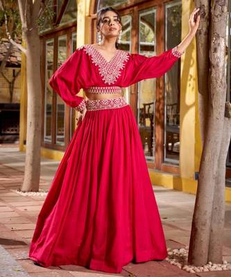 rani pink silk blend embroidered lehenga choli with free size upto 40 3